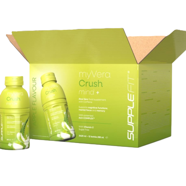 Myvera Crush Mind+ Nahrungsergänzungsmittel mit Koffein in Einzelflaschen à 285 ml (12er Pack) I Inhalt: 3420 ML